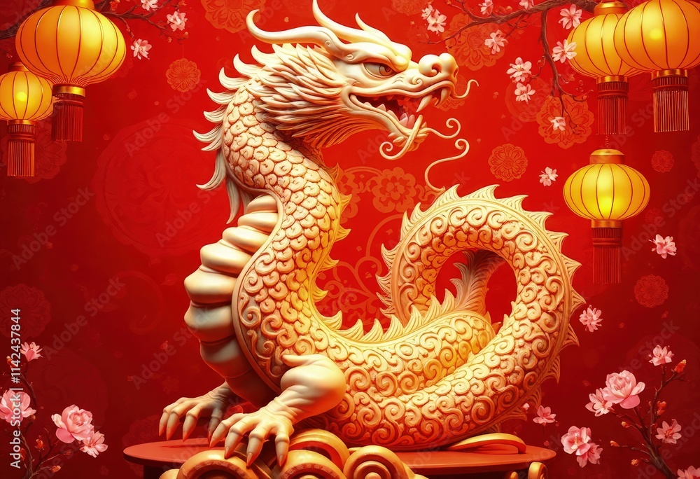 Obraz premium Chinese New Year Dragon Statue - Snake Statue - Chinese Perfect Background - Perfect Any Project