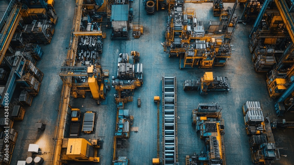 Aerial View of a Busy Industrial Factory: A Symphony of Steel and Machinery Aerial View of a Busy Industrial Factory: A Symphony of Steel and Machinery