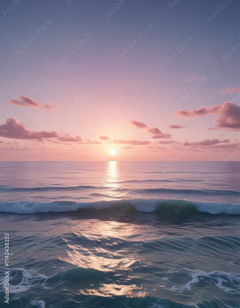 Obraz premium Soft pink gradient over blue ocean waves at sunrise , nature, sunrise