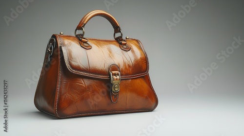 Perfect for stylish designs, this elegant classic leather handbag with silver hardware, Generative Ai. photo