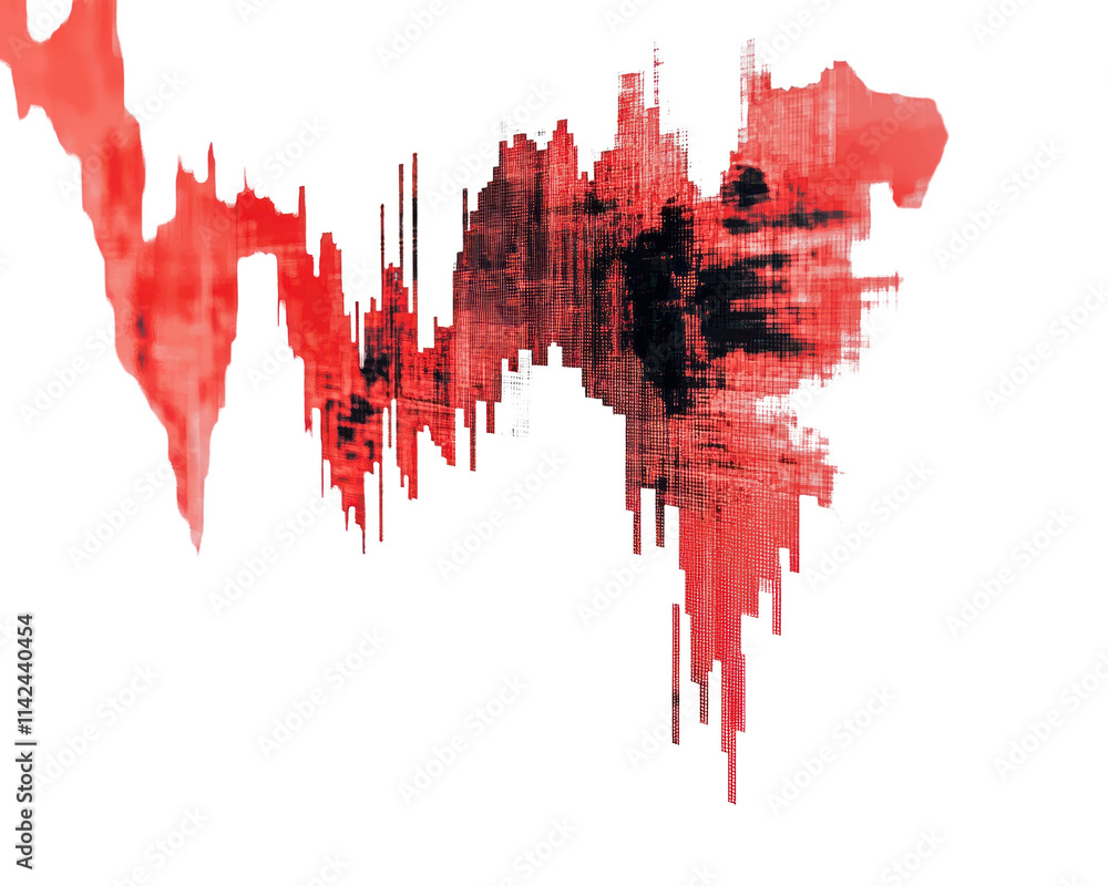 Abstract red ink splash with transparent background, artistic design element.