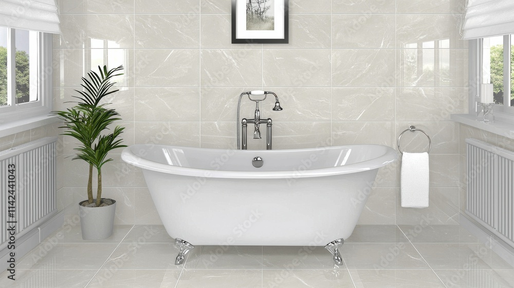 Elegant Clawfoot Tub in Spacious and Tranquil Bathroom Interior Elegant Clawfoot Tub in Spacious and Tranquil Bathroom Interior