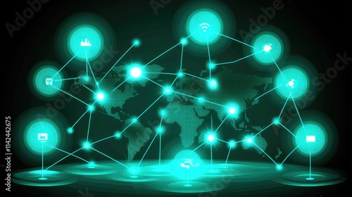 Digital Connectivity Network with Global Map and Icons Illustration