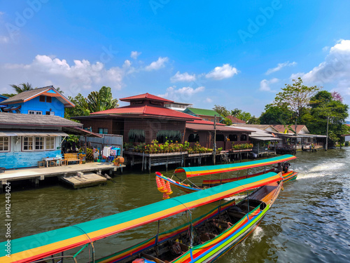 Photography The beautiful view of two long tail boat,