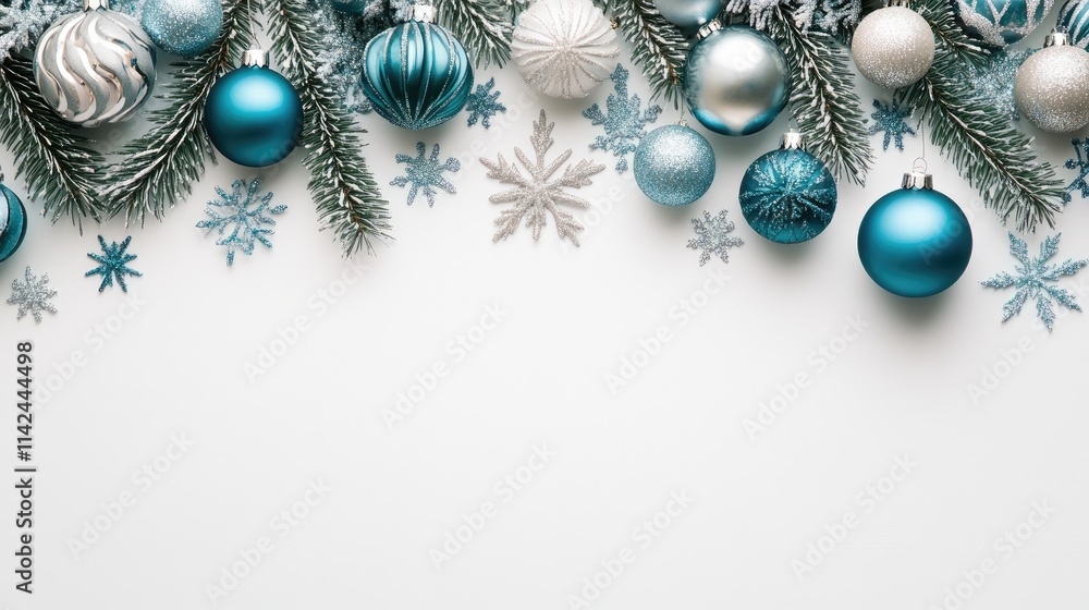 Festive Christmas Ornaments with Pine Branches and Snowflakes Decoration Festive Christmas Ornaments with Pine Branches and Snowflakes Decoration