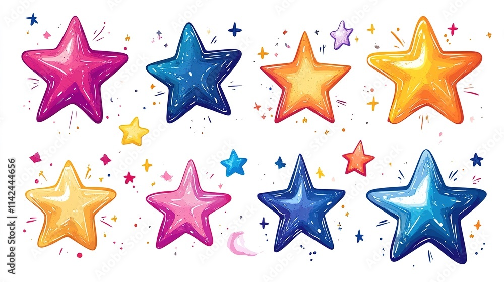 Stars on white background. Children's drawing of stars in icon style Stars on white background. Children's drawing of stars in icon style