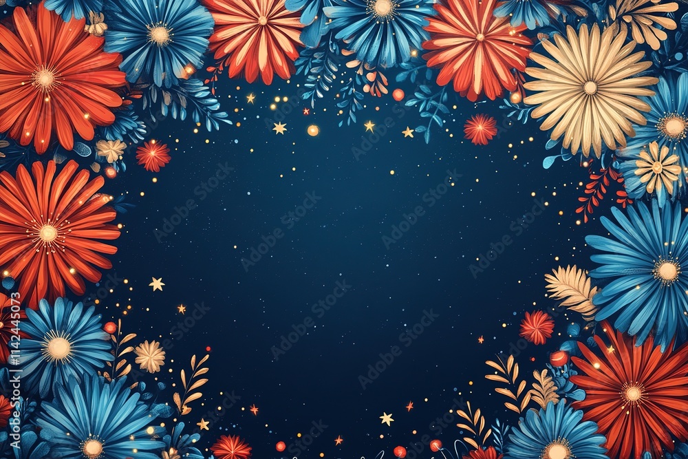 Fototapeta premium Vibrant Floral Frame with Dark Background