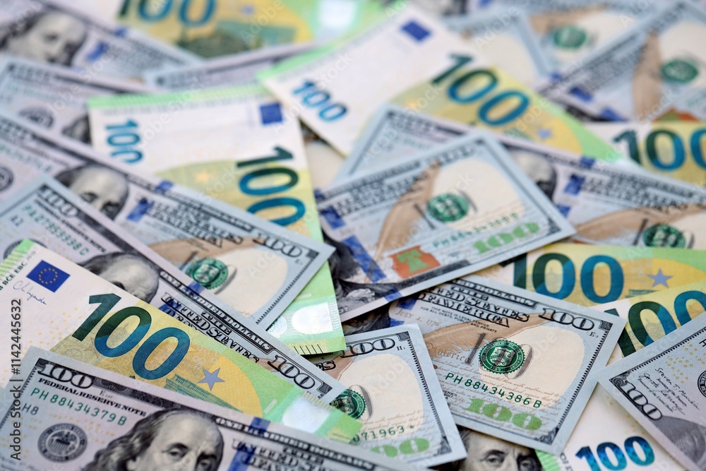 Big pile of Euro and USD banknotes. Many european and united states dollars Big pile of Euro and USD banknotes. Many european and united states dollars