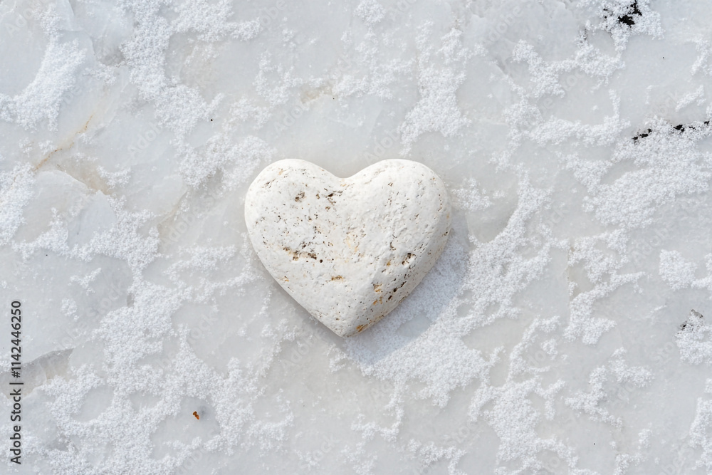 Obraz premium Heart-shaped stone placed on white snow for a romantic Valentine's Day celebration