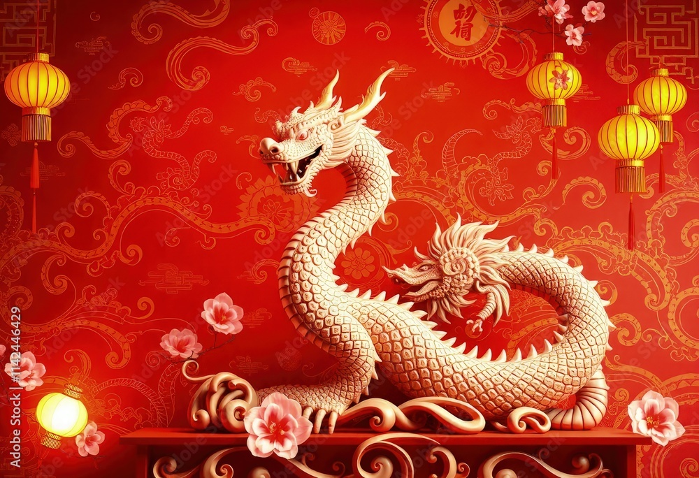 Obraz premium Chinese New Year Dragon Statue - Snake Statue - Chinese Perfect Background - Perfect Any Project