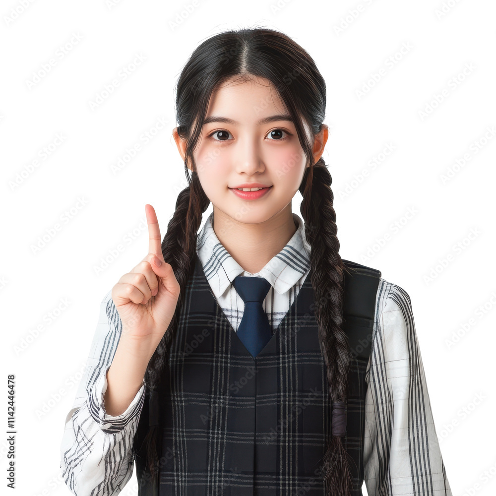 Pretty Asian Student Girl in School Uniform Smiling on transparent background Pretty Asian Student Girl in School Uniform Smiling on transparent background