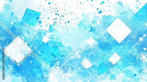 Abstract Blue Watercolor Background with Floating Shapes and Patterns photo