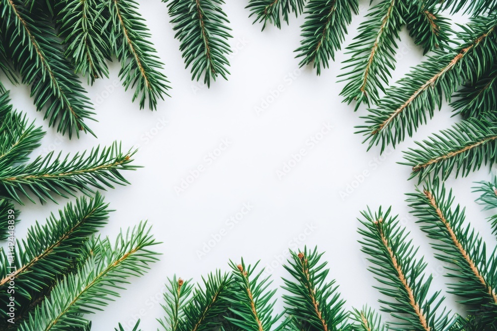 A detailed close-up of a pine tree branch showcasing its vibrant needles against a clean white background, evoking a festive Christmas spirit. A detailed close-up of a pine tree branch showcasing its vibrant needles against a clean white background, evoking a festive Christmas spirit.