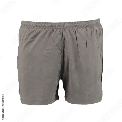 Grey men's shorts on a white background. Isolated image on a white background. Nobody. 
Photo on a mannequin.
 photo