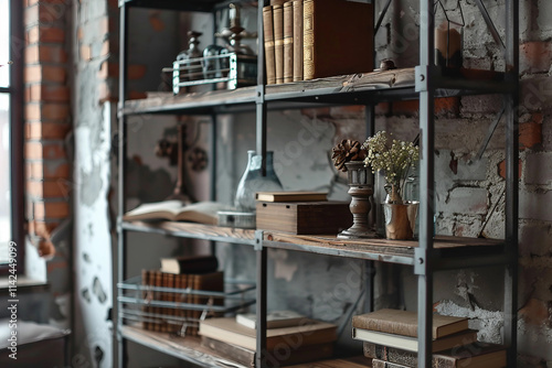 Durable Rustic Industrial Bookshelf with a Combination of Metal and Wood