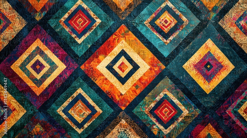 A dynamic diamond pattern featuring bold colors and intricate designs, perfect for modern textiles A dynamic diamond pattern featuring bold colors and intricate designs, perfect for modern textiles