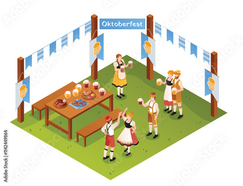 Oktoberfest Celebration in Isometric Illustration