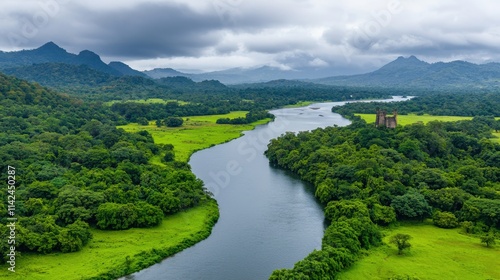 Serene Winding River Surrounded by Lush Greenery