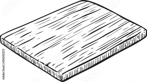 Wooden cutting board for kitchen line drawing isolated on white background.
