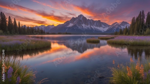 sunset over the lake