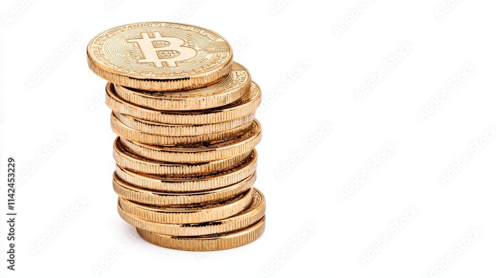 Stacked Golden Bitcoin Coins Representing Cryptocurrency Investment and Digital Asset Wealth Stacked Golden Bitcoin Coins Representing Cryptocurrency Investment and Digital Asset Wealth