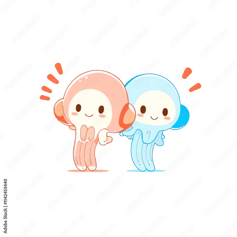 Adorable Cartoon Jellyfish Duo: A Pink and Blue Delight Adorable Cartoon Jellyfish Duo: A Pink and Blue Delight