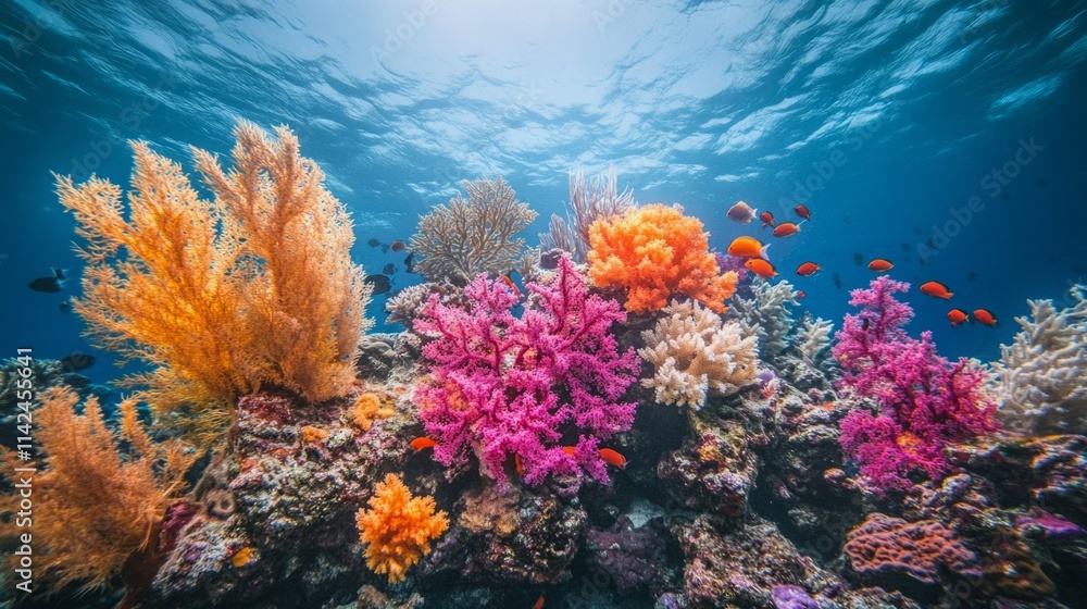 Naklejka premium Vibrant coral reef teeming with life. A breathtaking underwater scene.