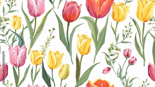 Wallpaper Mural Beautiful Spring Background with Delicate Tulips on a White Background: Elegant Floral Scene in Soft Pastel Colors Torontodigital.ca