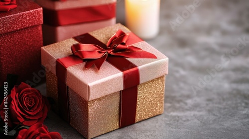 Elegant Red and Gold Gift Boxes Stacked Together