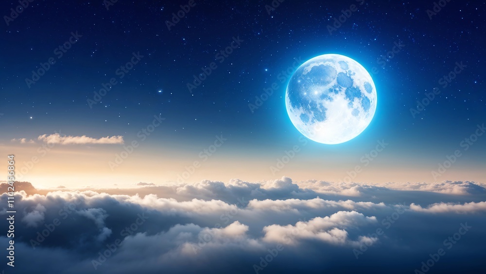 Romantic Moon In Starry Night Over Clouds Romantic Moon In Starry Night Over Clouds