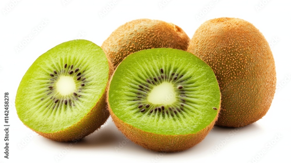 Fresh kiwis, showcasing vibrant green flesh and brown skin, are nutritious and delicious fruits perfect for snacks and desserts. Fresh kiwis, showcasing vibrant green flesh and brown skin, are nutritious and delicious fruits perfect for snacks and desserts.