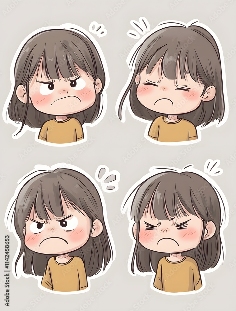 Girl displaying various angry and frustrated expressions Girl displaying various angry and frustrated expressions