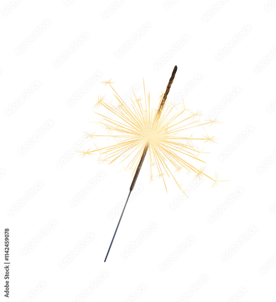 Fototapeta premium Burning sparkler realistic transparent, bengal or indian light, Bright sparks. Firework isolated. Element for celebration, holidays. New year sparkler candle. Magic light stick. Png