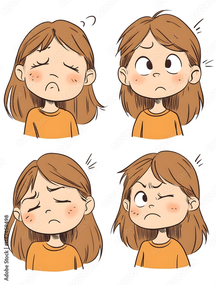 Young Girl Expressing Various Emotional States Through Facial Expressions Young Girl Expressing Various Emotional States Through Facial Expressions
