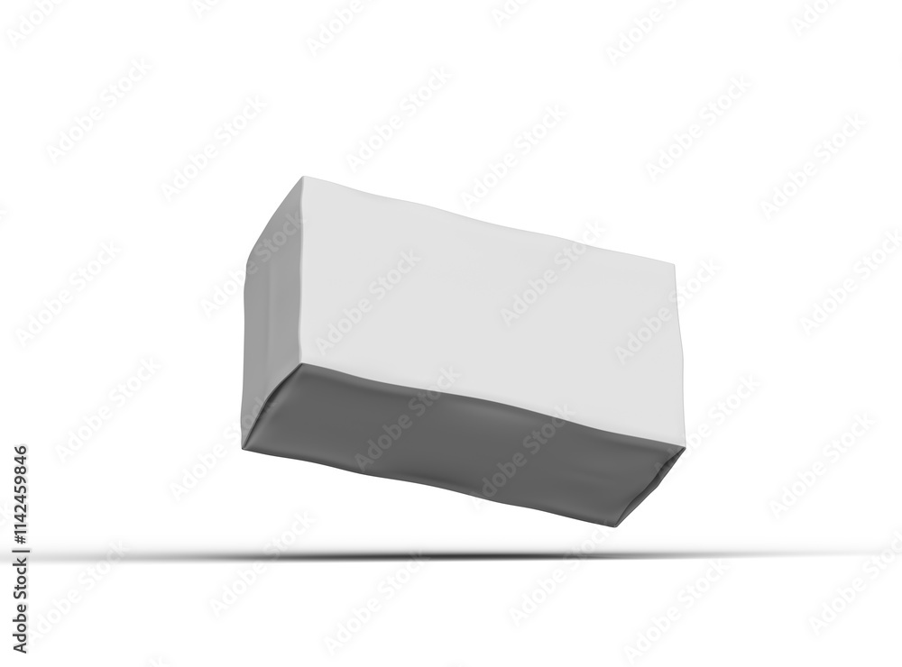 Rendered image of a white rectangular dented box on a light background Rendered image of a white rectangular dented box on a light background
