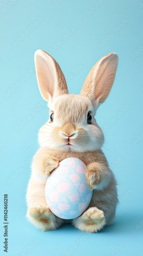 Fototapeta premium Cute bunny with a colorful easter egg, capturing the essence of springtime and festivities