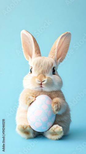 Cute bunny with a colorful easter egg, capturing the essence of springtime and festivities