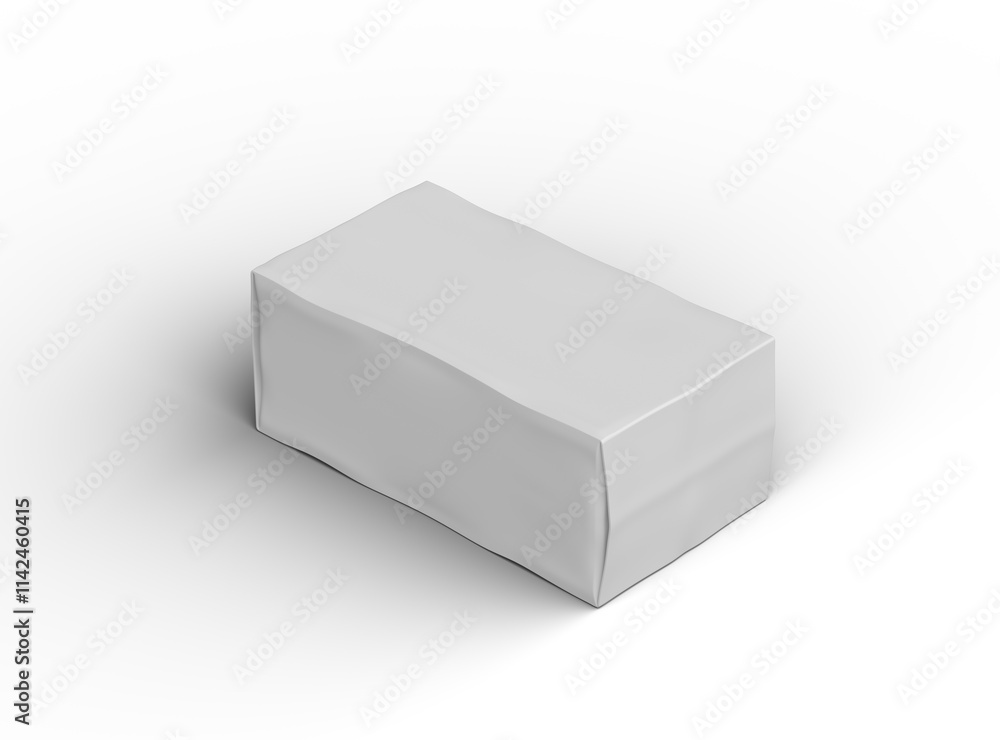 Rendered image of a white rectangular dented box on a light background Rendered image of a white rectangular dented box on a light background