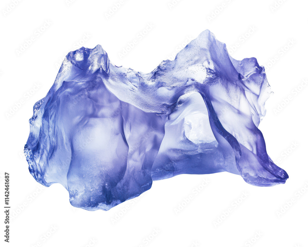 Fototapeta premium Translucent purple ice block on a white isolated background.