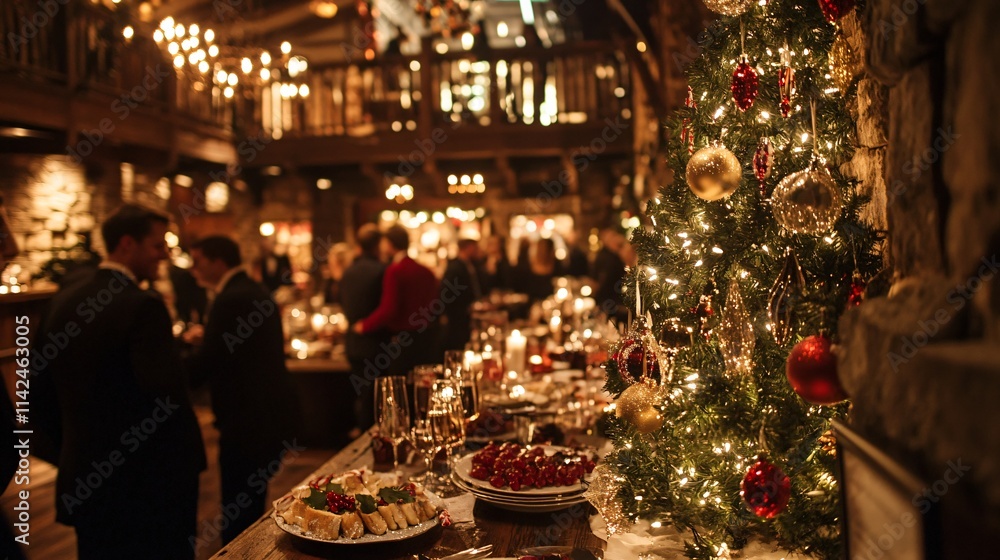 Festive christmas celebration cozy lodge event photography warm atmosphere evening view holiday spirit Festive christmas celebration cozy lodge event photography warm atmosphere evening view holiday spirit