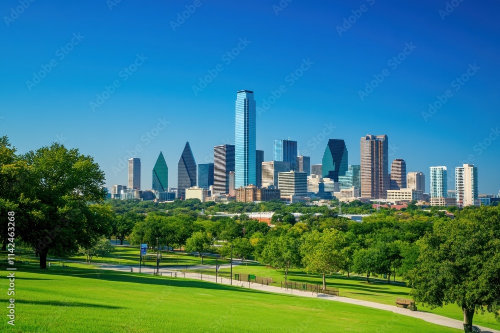 Obraz premium Stunning Modern Skyline Under Clear Blue Sky