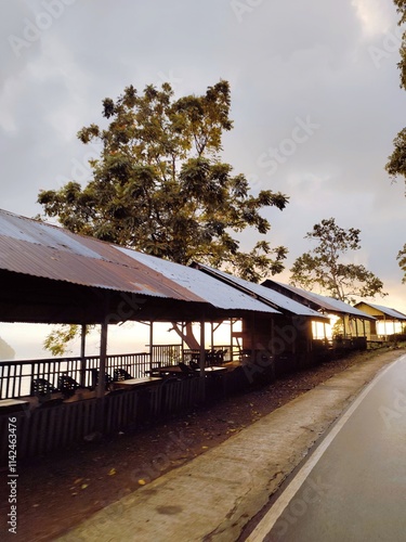 roadside stall view on the mountain in aceh-indonesia photo