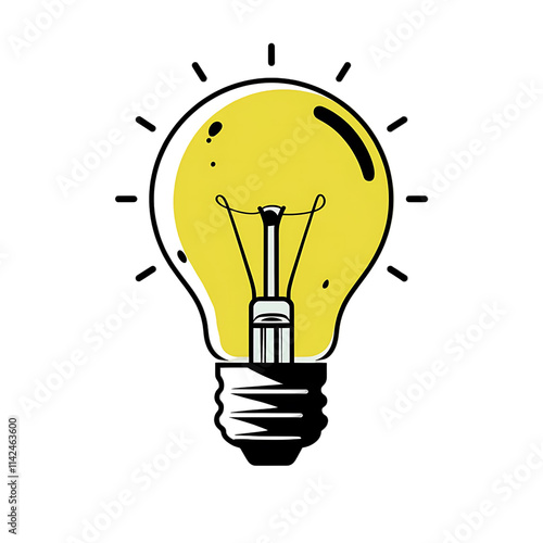 Vector Hand-Drawn Illustration of a Yellow Light Bulb Emitting a Soft Glow with Black Specks Inside, Isolated on Transparent Background