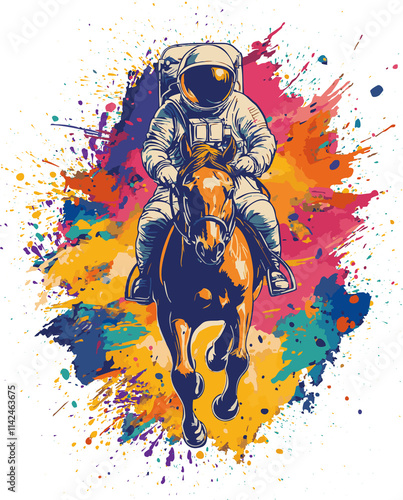 Astronaut Riding Horse Through Radiant Colorful Cosmic Burst