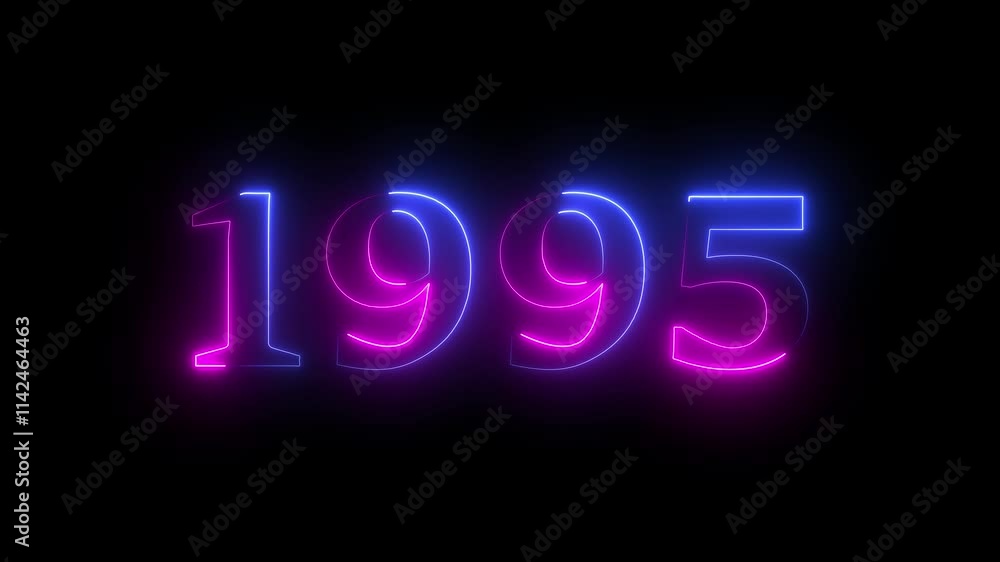 1995 neon line text. Abstract 1995 neon text animation, Glowing neon number text background 4k video. 1995 neon line text. Abstract 1995 neon text animation, Glowing neon number text background 4k video.