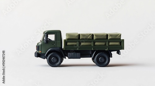 Toy Army Truck Carrying Military Supplies on White Background photo