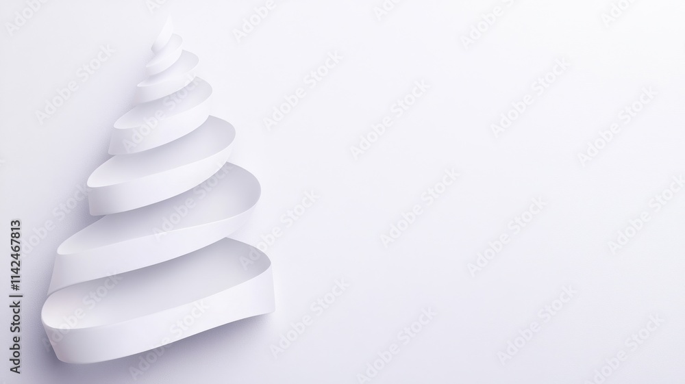 3d White ribbon bends into Christmas tree made of with elegant star on festive white background banner creates copy space for your text for greeting card 3d White ribbon bends into Christmas tree made of with elegant star on festive white background banner creates copy space for your text for greeting card