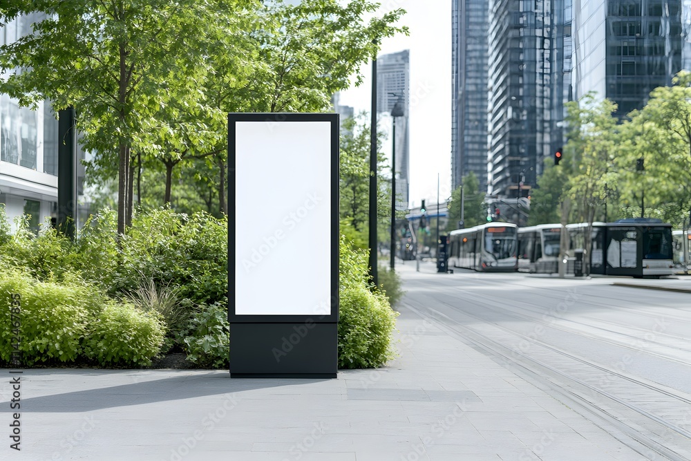 Blank Advertisement Sign Stands In Urban Setting Blank Advertisement Sign Stands In Urban Setting
