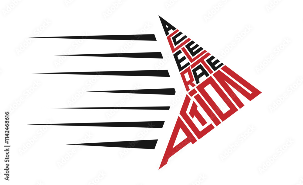 Fototapeta premium Accelerate Action lettering in arrow shape. International Women s day 2025 background poster design. IWD text vector illustration.