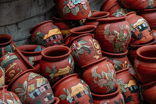Traditional pottery products in Bat Trang ancient ceramic village.